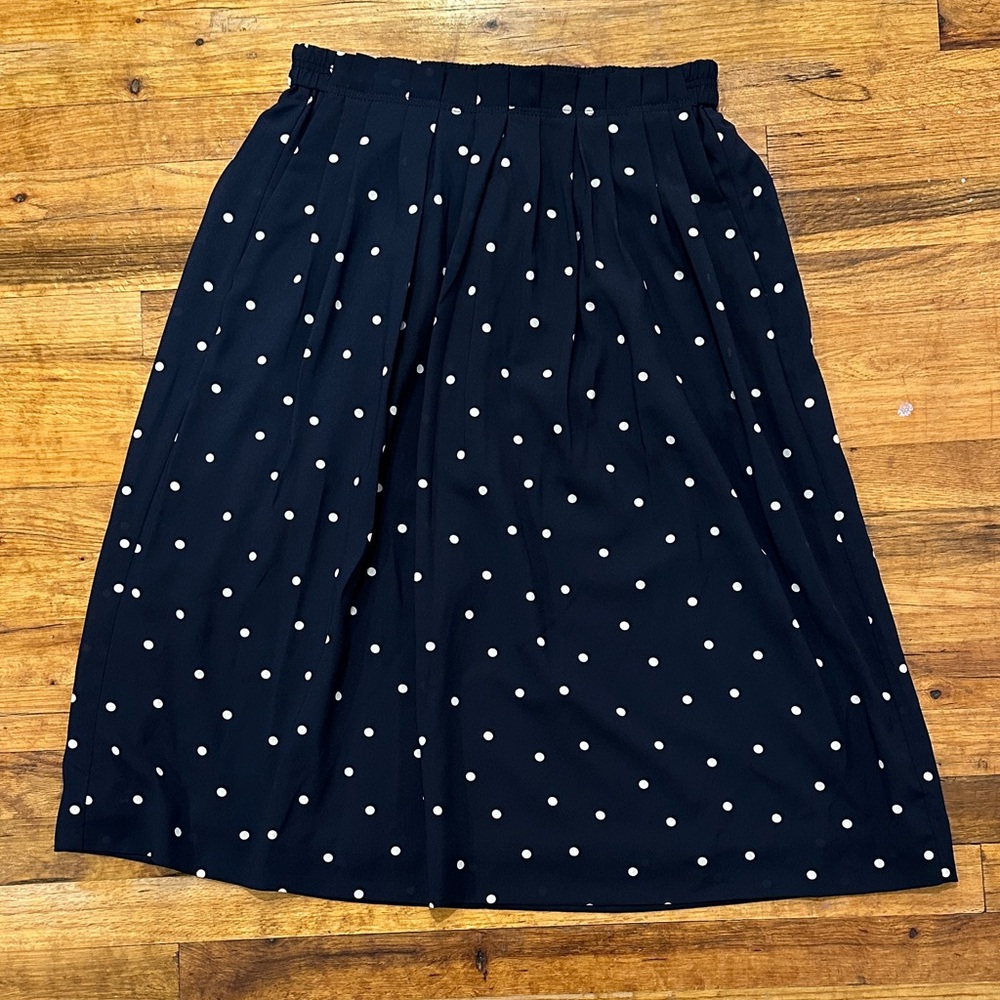 JCrew Navy Polka Dot Pleated Skirt Size 8